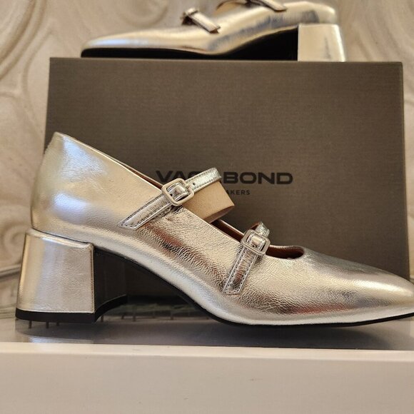 Vagabond Adison Leather Mary Jane Pumps. Leather. Silver EU 37/US 7 - Picture 1 of 12